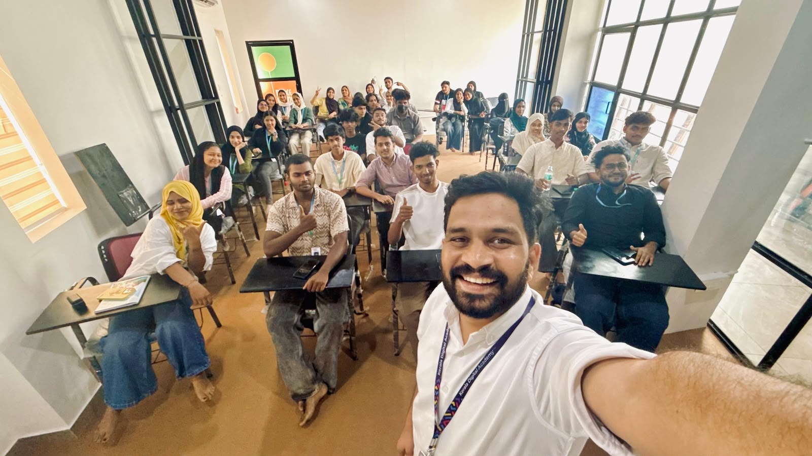 Students and trainer group photo in classroom